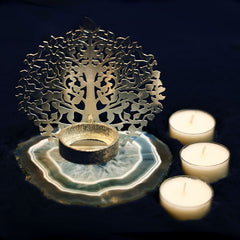 Kalpavriksha T-Lite Candle Holder With Blue Natural Agate Stone (HSN : 741899)