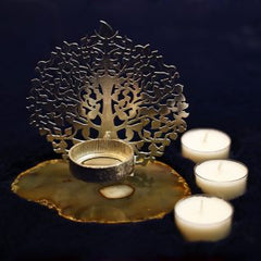 Kalpavriksha T-Lite Candle Holder With Golden Brown Natural Agate Stone(HSN : 741899)