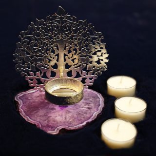 Kalpavriksha T-Lite Candle Holder With Purple Natural Agate Stone (HSN : 741899)
