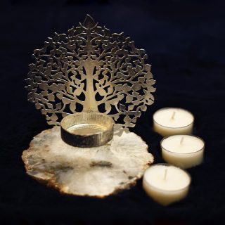 Kalpavriksha T-Lite Candle Holder With White Natural Agate Stone (HSN : 741899)
