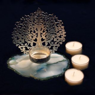 Kalpavriksha T-Lite Candle Holder With Green Natural Agate Stone (HSN : 741899)